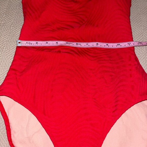 Gottex Vintage Womens Swimwsuit Size 12 Red Square Neck Scoop Back Stretch Knit - Picture 9 of 13
